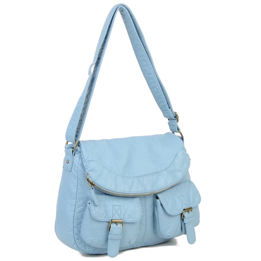 🦋 NWT! Blue Vegan Leather Messenger Bag